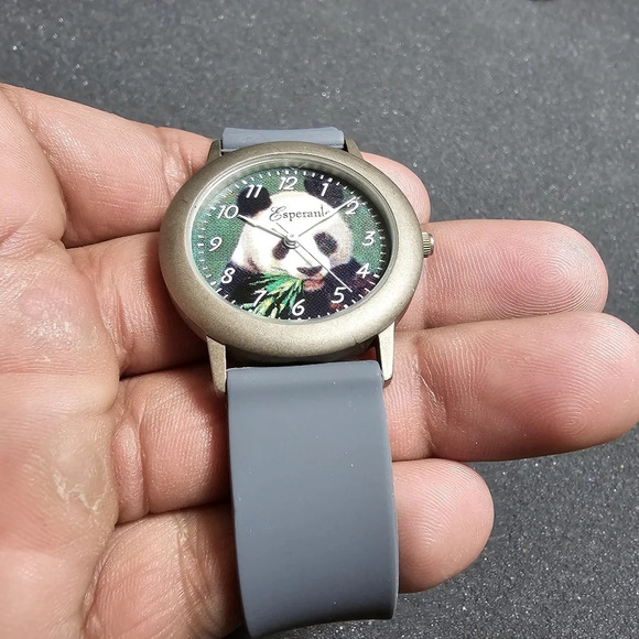 Vintage Esperanto Quartz Watch Silver Tone Panda Dial Gray Ruber Straps Working - Picture 2 of 9